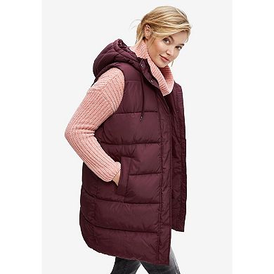 ellos Plus Size Long Hooded Puffer Vest