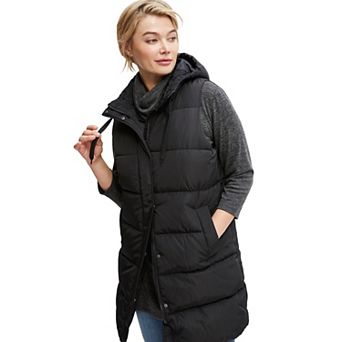ellos Plus Size Long Hooded Puffer Vest