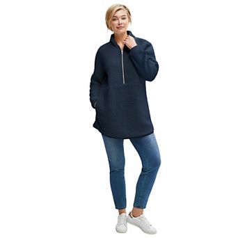 ellos Plus Size Half-Zip Sherpa Pullover