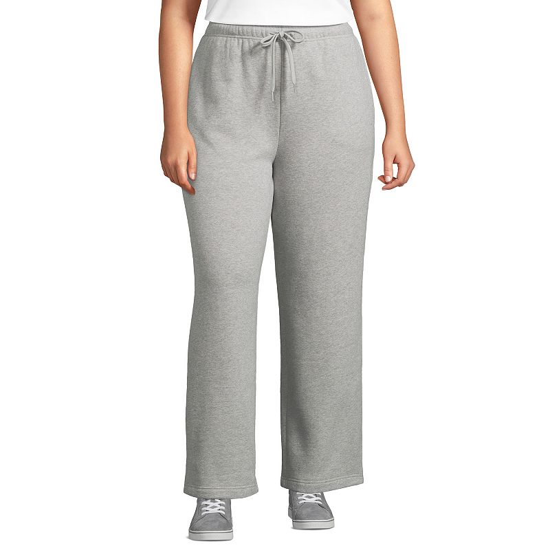 Plus Size Lands' End Fleece High-Rise Relaxed Straight Leg Pants, Women's, Size: 1XL, Gray Grey