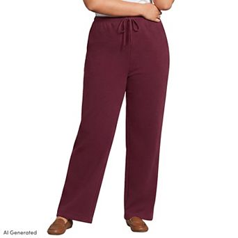 Plus Size Lands' End Fleece High-Rise Relaxed Straight Leg Pants