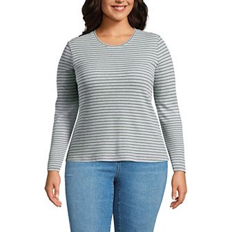 Plus Size Lands' End Long Sleeve Baby Waffle Crewneck T-Shirt