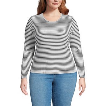 Plus Size Lands' End Long Sleeve Baby Waffle Crewneck T-Shirt