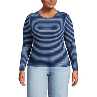 Plus Size Lands' End Long Sleeve Baby Waffle Crewneck T-Shirt