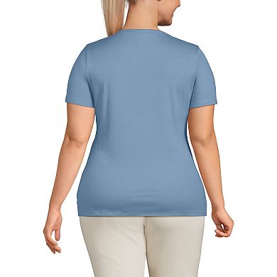 Plus Size Lands' End Short Sleeve Micro Rib Crewneck Top