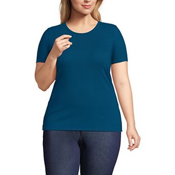 Plus Size Lands' End Short Sleeve Micro Rib Crewneck Top