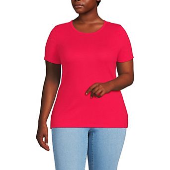 Plus Size Lands' End Short Sleeve Micro Rib Crewneck Top