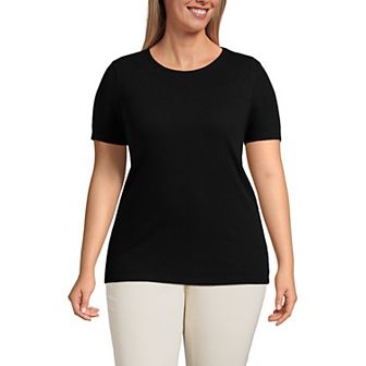 Plus Size Lands' End Short Sleeve Micro Rib Crewneck Top