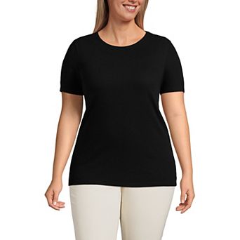 Plus Size Lands' End Short Sleeve Micro Rib Crewneck Top