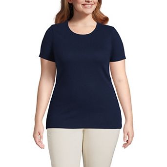 Plus Size Lands' End Short Sleeve Micro Rib Crewneck Top