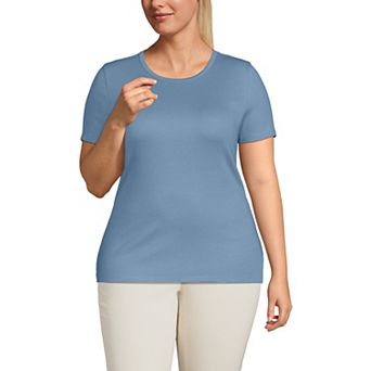 Plus Size Lands' End Short Sleeve Micro Rib Crewneck Top