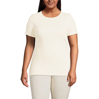 Plus Size Lands' End Short Sleeve Micro Rib Crewneck Top