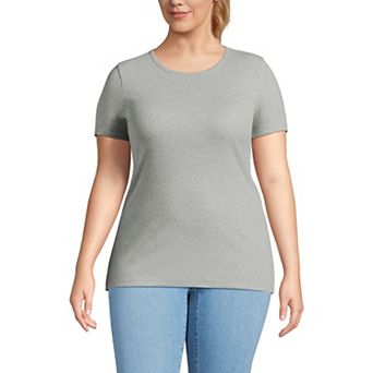 Plus Size Lands' End Short Sleeve Micro Rib Crewneck Top