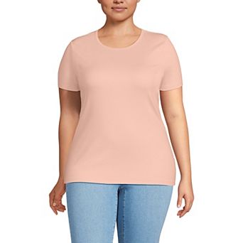 Plus Size Lands' End Short Sleeve Micro Rib Crewneck Top