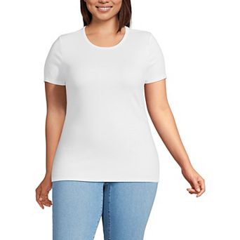 Plus Size Lands' End Short Sleeve Micro Rib Crewneck Top