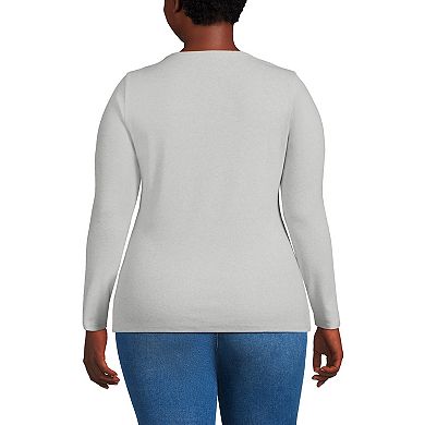 Plus Size Lands' End Long Sleeve Micro Rib Crewneck Top