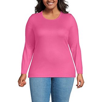Plus Size Lands' End Long Sleeve Micro Rib Crewneck Top