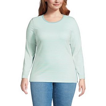 Plus Size Lands' End Long Sleeve Micro Rib Crewneck Top