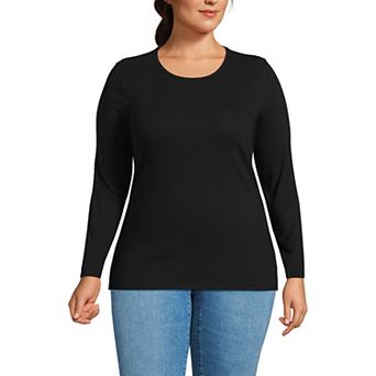 Plus Size Lands' End Long Sleeve Micro Rib Crewneck Top