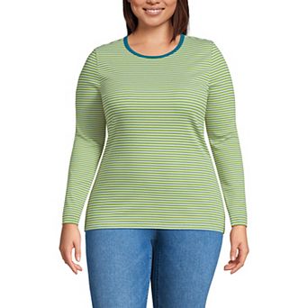 Plus Size Lands' End Long Sleeve Micro Rib Crewneck Top