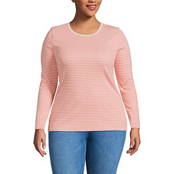 Plus Size Lands' End Long Sleeve Micro Rib Crewneck Top