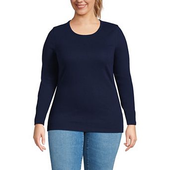Plus Size Lands' End Long Sleeve Micro Rib Crewneck Top