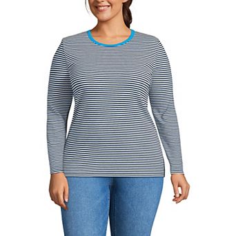 Plus Size Lands' End Long Sleeve Micro Rib Crewneck Top