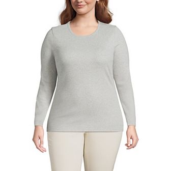 Plus Size Lands' End Long Sleeve Micro Rib Crewneck Top
