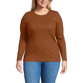 Plus Size Lands' End Long Sleeve Micro Rib Crewneck Top