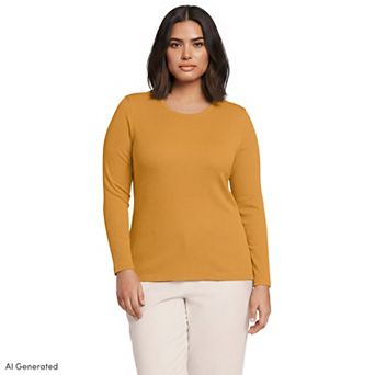 Plus Size Lands' End Long Sleeve Micro Rib Crewneck Top
