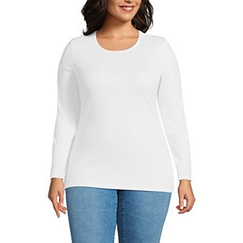 Plus Size Lands' End Long Sleeve Micro Rib Crewneck Top