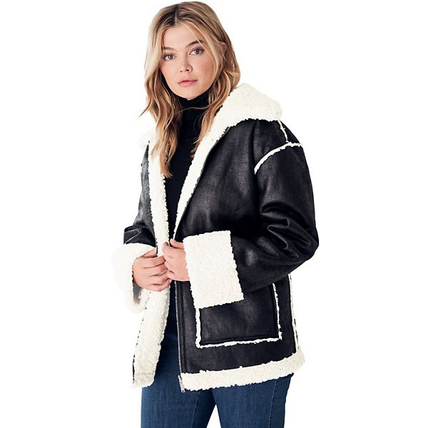 Men's Full Size Faux Leather Sherpa Collar Jacket Plus Size