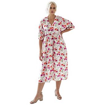 ellos Plus Size Blouson Sleeve Empire Midi Dress