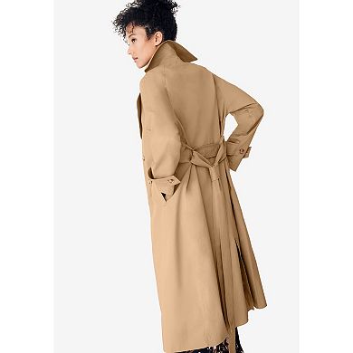 Ellos Women's Plus Size Double-breasted Belted Trench Raincoat