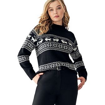 ellos Plus Size Fair Isle Mock Neck Sweater