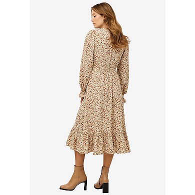 ellos Plus Size Smocked Waist Midi Dress