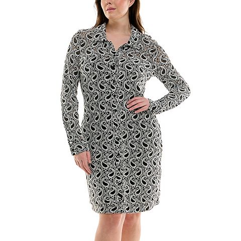 Женские платья Nicole Miller Slit Cuff Paisley Knit Shirtdress