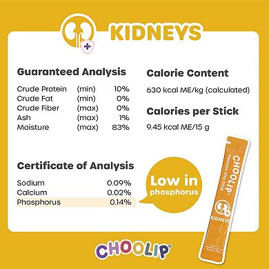 Choolip Squeeze Vita Stick - Kidneys Support - Natural Vitamin-Infused Cat and Dog Treat - 49 Sticks