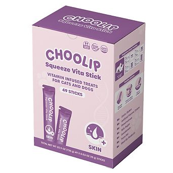 Choolip Squeeze Vita Stick - Skin Support - Natural Vitamin-Infused Cat and Dog Treats - 49 Sticks