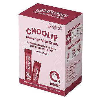 Choolip Squeeze Vita Stick - Heart Support - Natural Vitamin-Infused Cat and Dog Treats - 49 Sticks