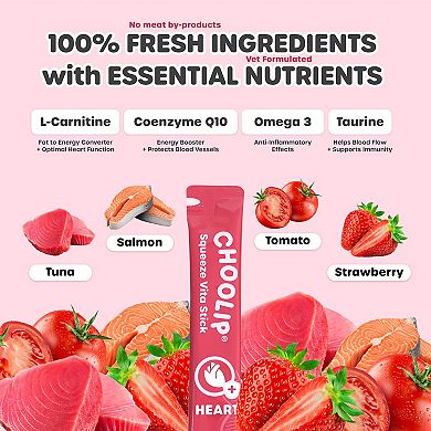 Choolip Squeeze Vita Stick - Heart Support - Natural Vitamin-Infused Cat and Dog Treats - 49 Sticks