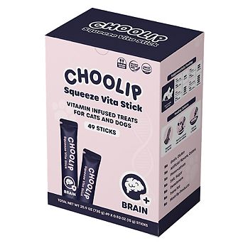 Choolip Squeeze Vita Stick - Brain Support - Natural Vitamin-Infused Cat and Dog Treats - 49 Sticks