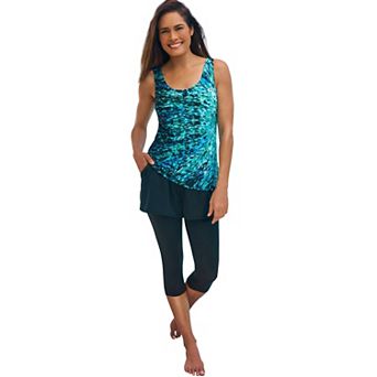 Swim 365 Women's Plus Size Longer-length Scoop Neck Tankini Top