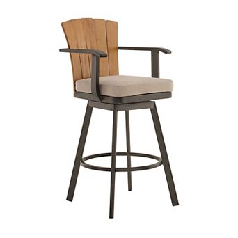 Luna 26 Inch Outdoor Swivel Counter Stool Chair, Rustic Teak Wood, Brown