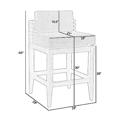 Hida 30 Inch Outdoor Patio Barstool Chair, Gray, Olefin Cushions, Wood