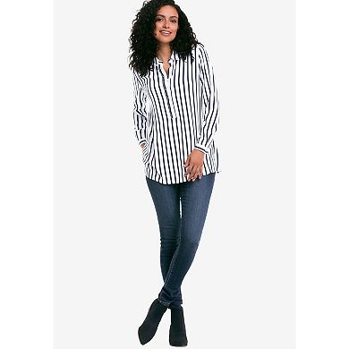 ellos Plus Size Button Placket Popover Tunic