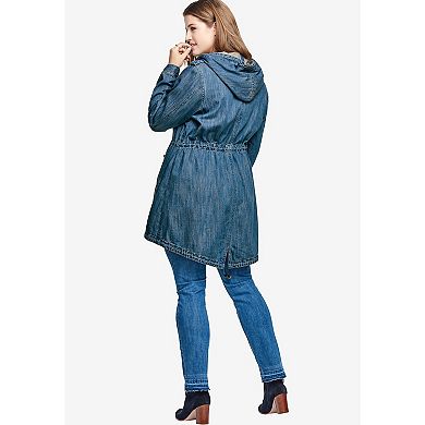 ellos Plus Size Hooded Anorak Denim Jacket