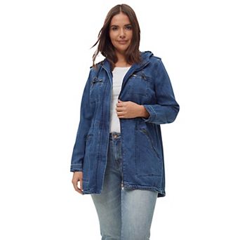 ellos Plus Size Hooded Anorak Denim Jacket