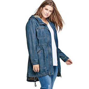 ellos Plus Size Hooded Anorak Denim Jacket