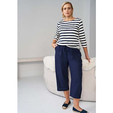 ellos Plus Size Linen-Blend Drawstring Elastic Waist Relaxed Fit Capris